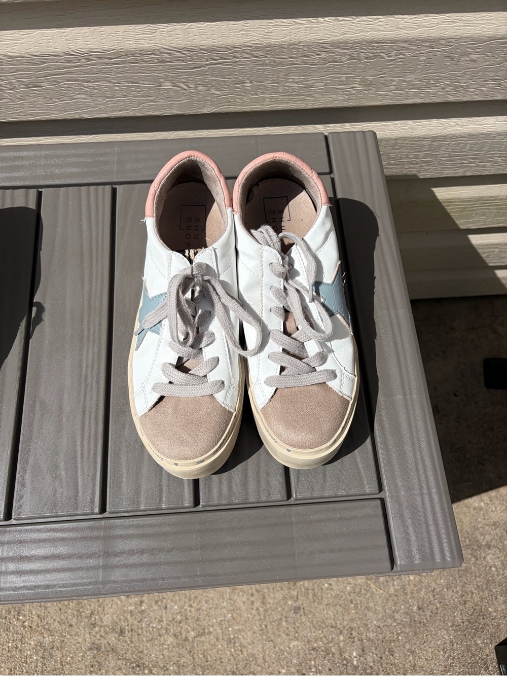 ShuShop White Sneakers with Pink Collar and Blue Star